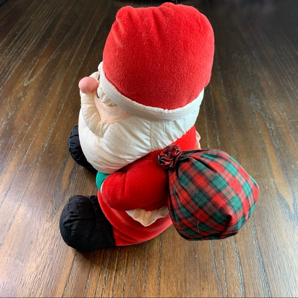 1993 Gibson Greetings Plush 11” Santa Claus Puffy Nylon Christmas Plaid Bag - Picture 3 of 9